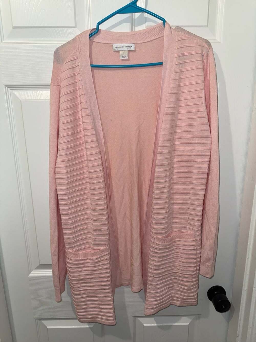 Christopher & Banks Pink Ribbed Open-Front Cardigan Sweater with Pockets